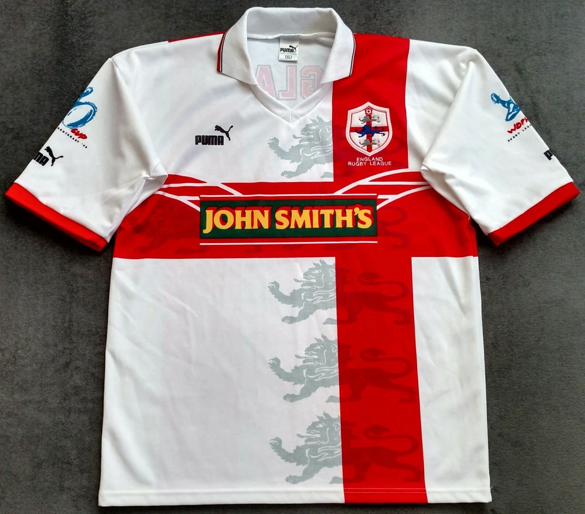 Vintage Puma England Rugby League World CUP 1995 JOHN SMITHand#039;S Shirt Jersey XL eBay