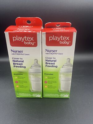 2- Playtex Baby Nurser Angled Bottle with 15 Drop-Ins Liners 4oz -0- 3M+  Slow