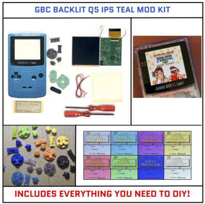 Nintendo Game Boy Color GBC Q5 IPS Backlit KIT TEAL Shell