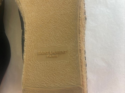 YSL Saint Laurent Blk Canvas Signature Embroidered Espadrilles Flats~39 1/2~$725 - Picture 10 of 14