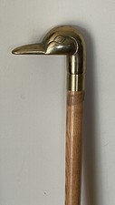 Vintage 2 Piece Solid Brass Duck Handle Wooden Walking Stick Cane 35.5  