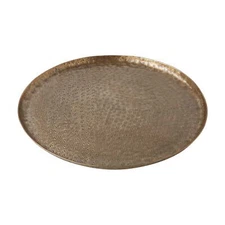 Medium 14" Round Antique Brass Hammered Metal Decorative Tray