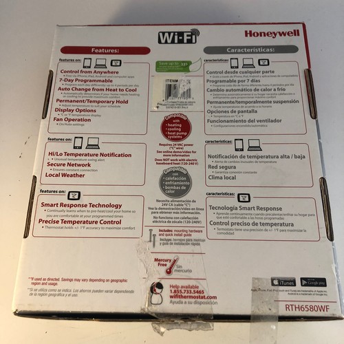Termostato programable Honeywell Wi-Fi 7 días (RTH6580WF) NUEVO CAJA ABIERTA - Imagen 5 de 5