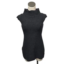 Ibex Womens Knit Sweater Vest 100% Merino Wool Gray Size Small Cowl Neck