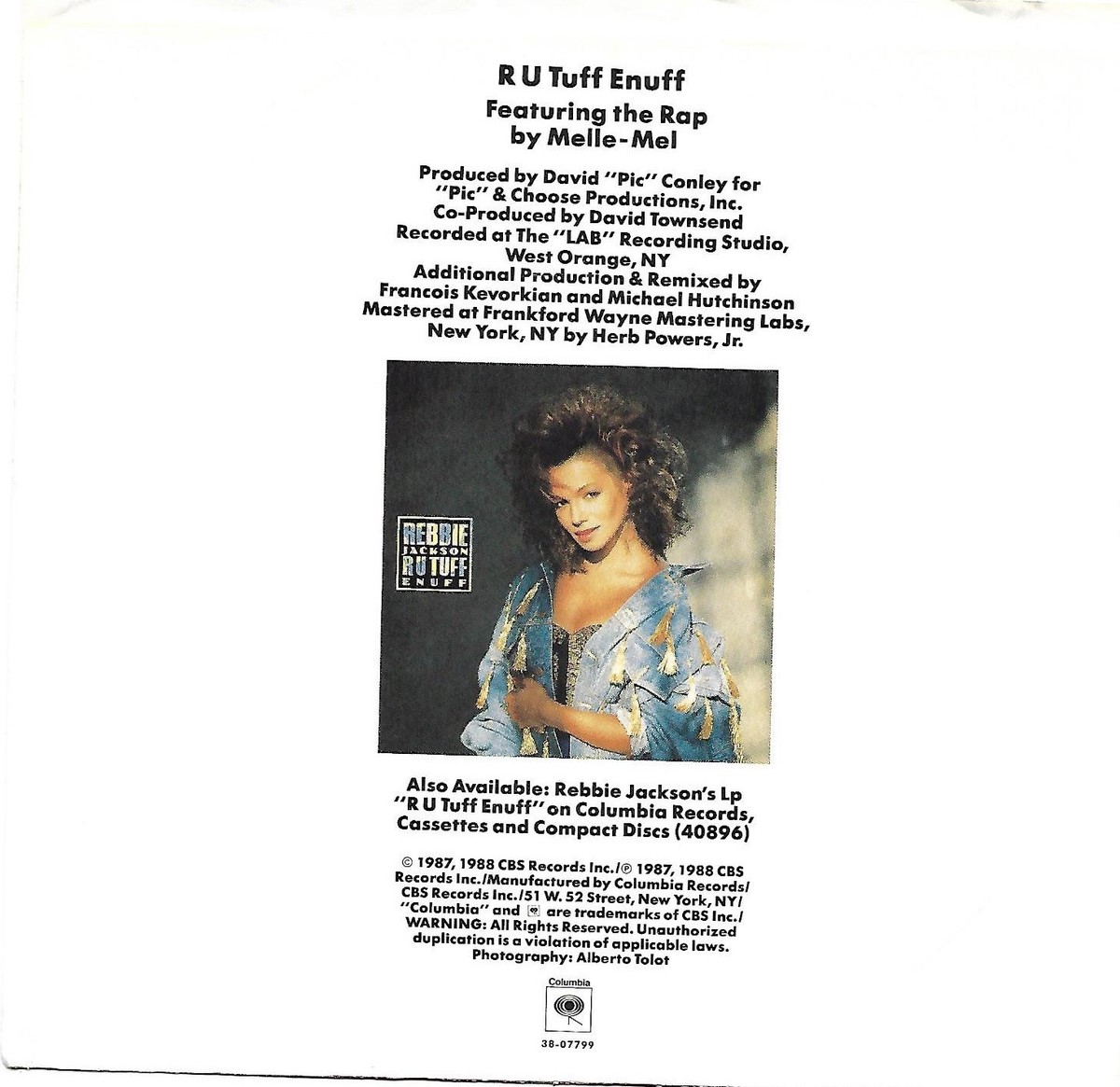 REBBIE JACKSON / R U TUFF ENUFF 2枚セット JACKSON Rebbie & Melle-Mel (R U Tuff Enuff) Columbia 38