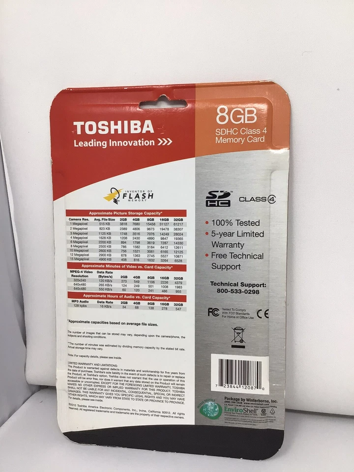 Toshiba 8GB SDHC Class 4. Pics, Videos, Audio! Memory Card - Image 2 of 2