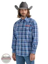 Wrangler 112324696 Blue Plaid PBR Long Sleeve Western Snap Shirt
