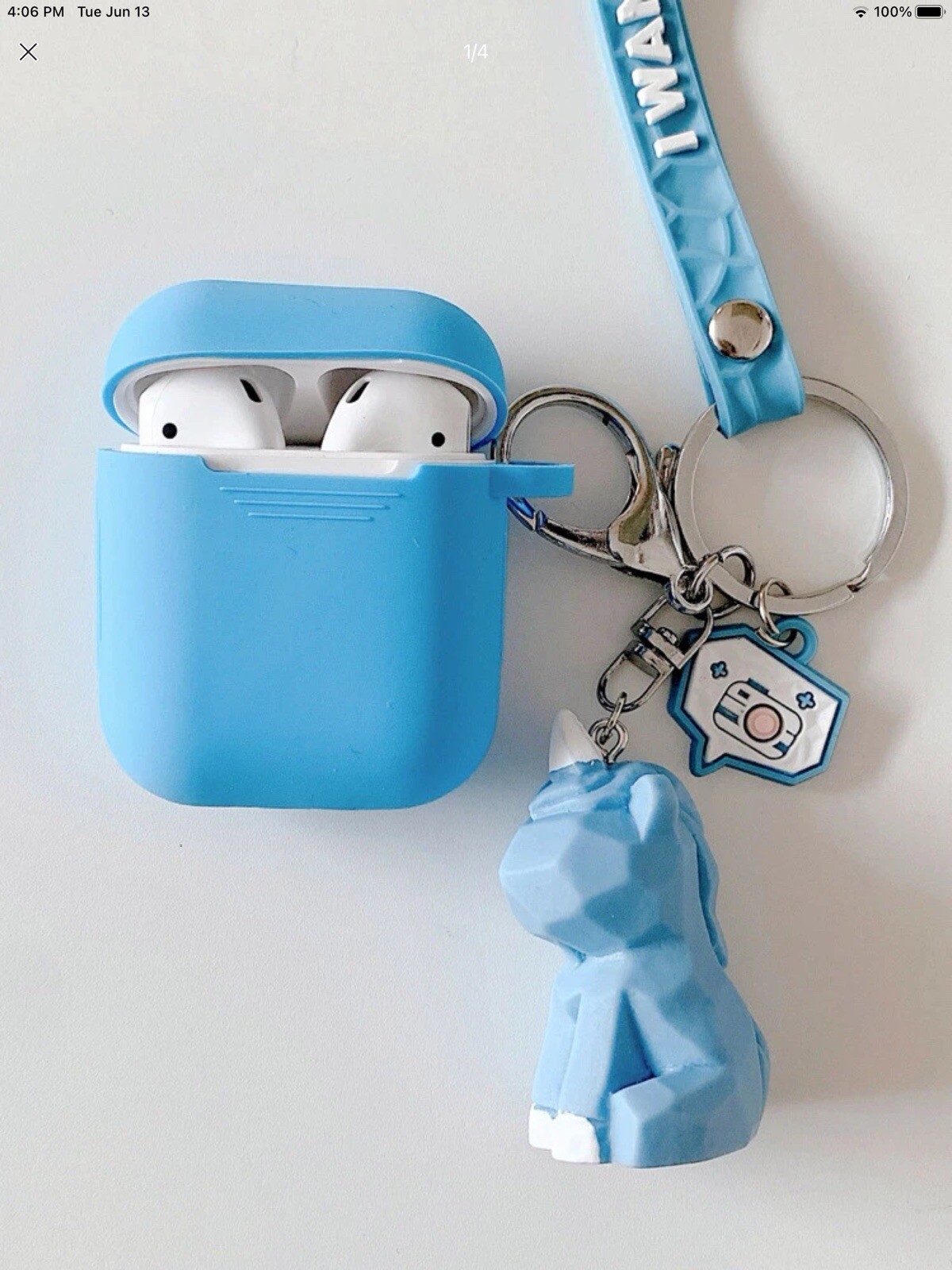 AirPods 3rd Gen Light Blue Unicorn Case Skin with Lanyard Keychain-image