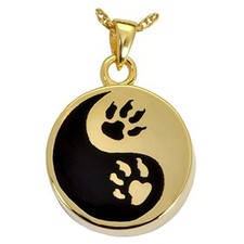 Paw Print Yin Yang Dog Ash Holder Cremation Urn Pendant Necklace 18k Gold Plated