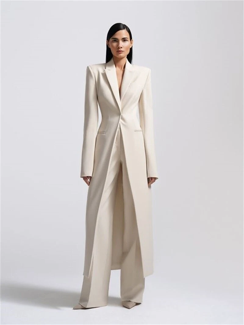 Women Suit Set 2 Piece Long Style Blazer Pants Formal Wedding Prom Dress  Suits | eBay