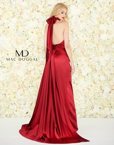 MAC DUGGAL 12089R Maxikleid Burgunderrot Criss-Cross Neckholder Cutout Satin hoher Schlitz 2 - Bild 2 von 12
