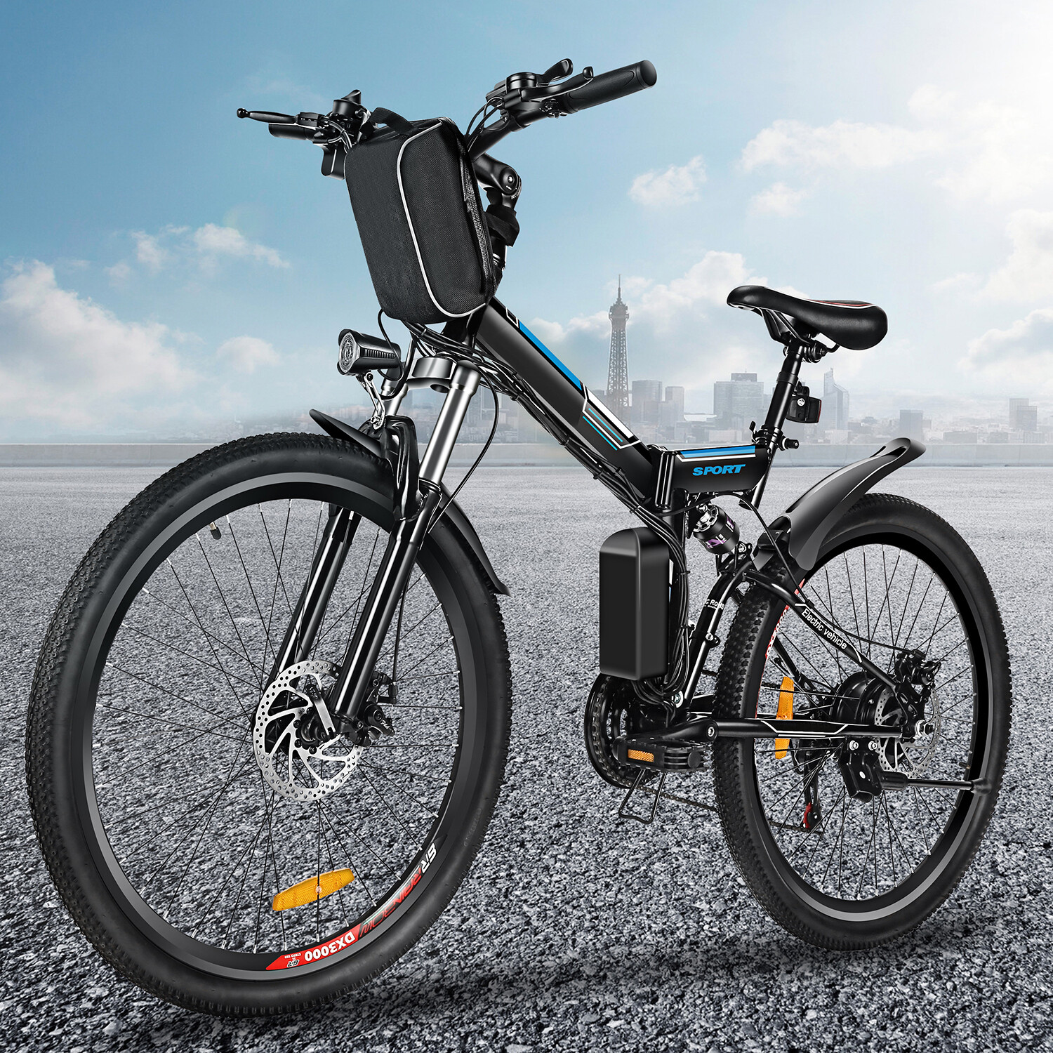 26″ Folding Electric Bike City Commuter EBike Mountain Bicycle 21Speed EBike`+ Electric Bikes