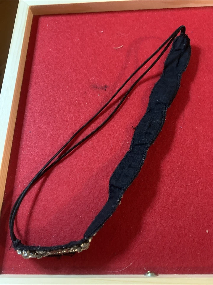 Black Cloth Choker Wit Elastic Bands Silver Accent With Glass Stones - Image 2 of 2