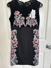 Guess Womens Lace Inset Floral Print Cocktail Dress Black S Short Mini