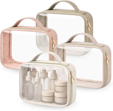 4 Pcs Clear Makeup Bags with Handles Tsa Approved Toiletry Bag with Zipper PU Le