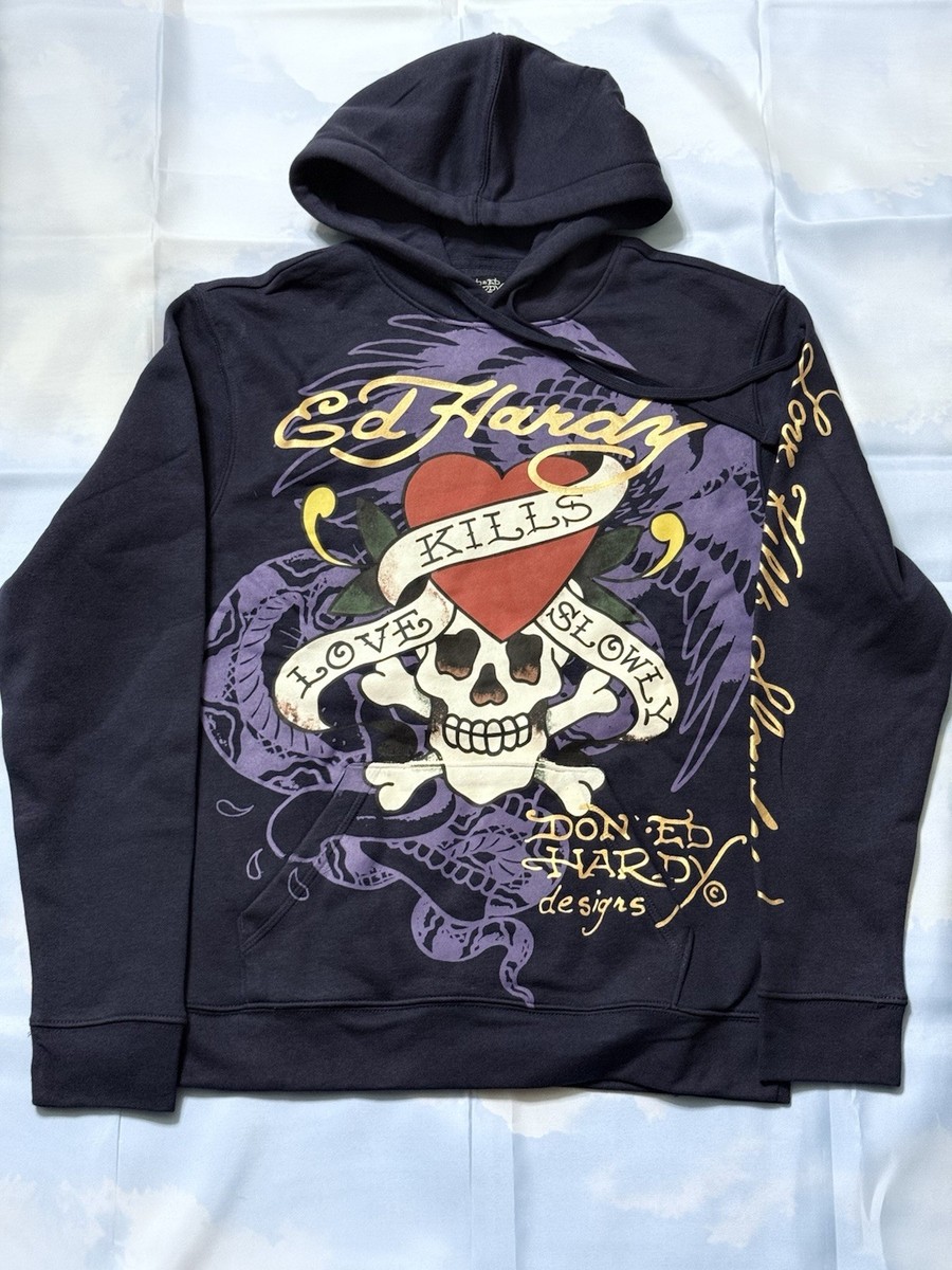 Ed Hardy Tattoo Blueberry Hoodie Love Kills Slowly Skull