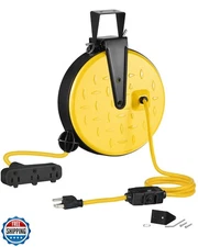 WILAWELS 30 Ft Retractable Extension Cord Reel, 16/3 Gauge SJTW Power Cord wi