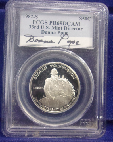 1982 S 50c WASHINGTON COMMEM Proof PCGS PR69DCAM Signed by Donna Pope *DN*