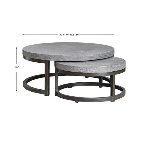 Uttermost Aiyara 2-Piece Coastal Wood Nesting Table Set in Gray and Black - Picture 9 of 9