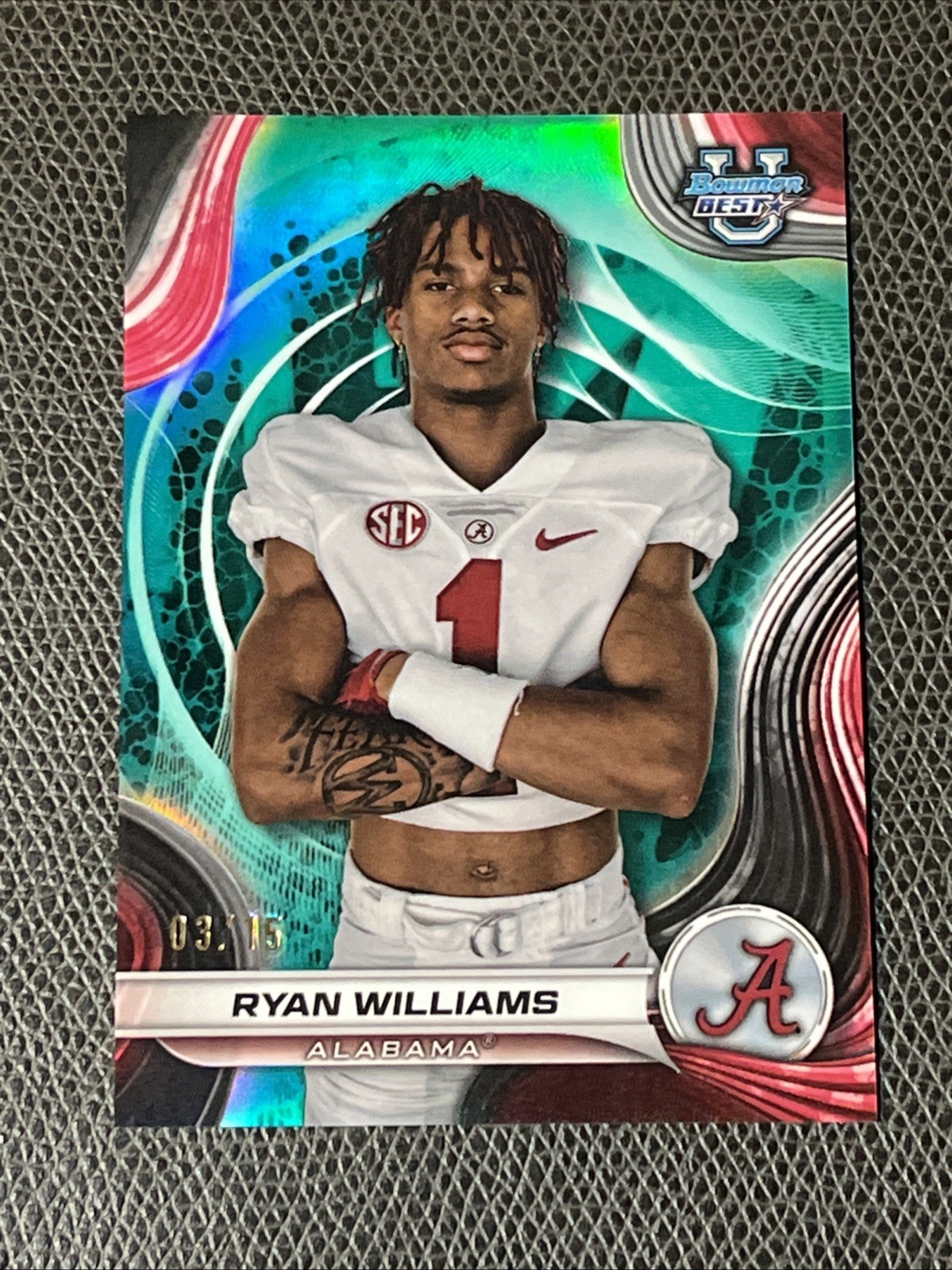 Ryan Williams /15 Teal Refractor 2024 Bowman Best U #82 Alabama Crimson Tide