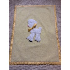 Vintage Yellow Baby Blanket Lamb Applique Gingham Trim nursery quilt bedding
