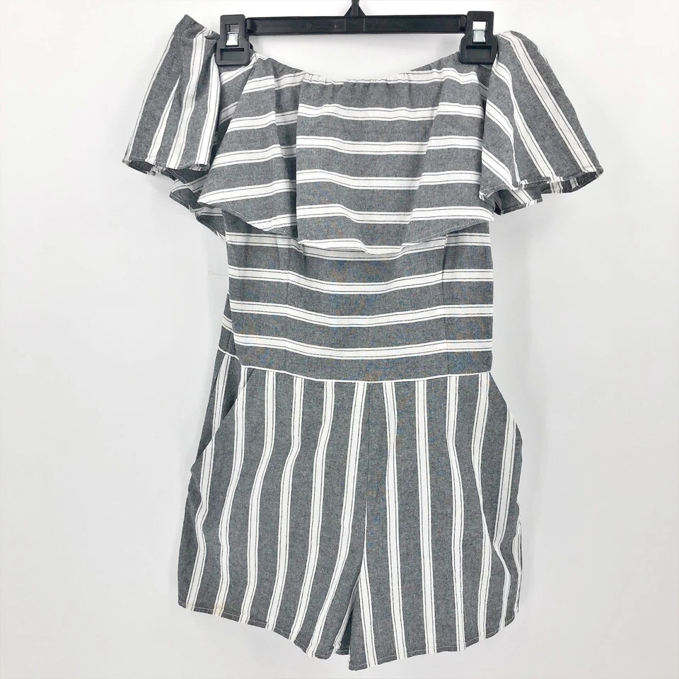 Mameluco Aqua para mujer grande gris blanco a rayas 100 % algodón cortina fuera del hombro nuevo sin etiquetas Foto 3 de 4