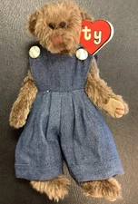 1993 Ty Wee Willie Bear 6021 with BBC Wiljje Error Tag Denim Overalls Attic 2nd