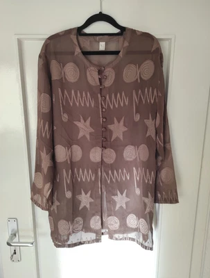 Damen Bluse Tunika Gr. 36 Gold Langarm Rundhals Knopf bestickt Muster - Bild 1 von 2