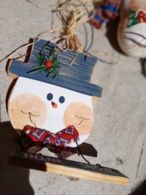 Vintage snowman broom sign figure unique rustic home