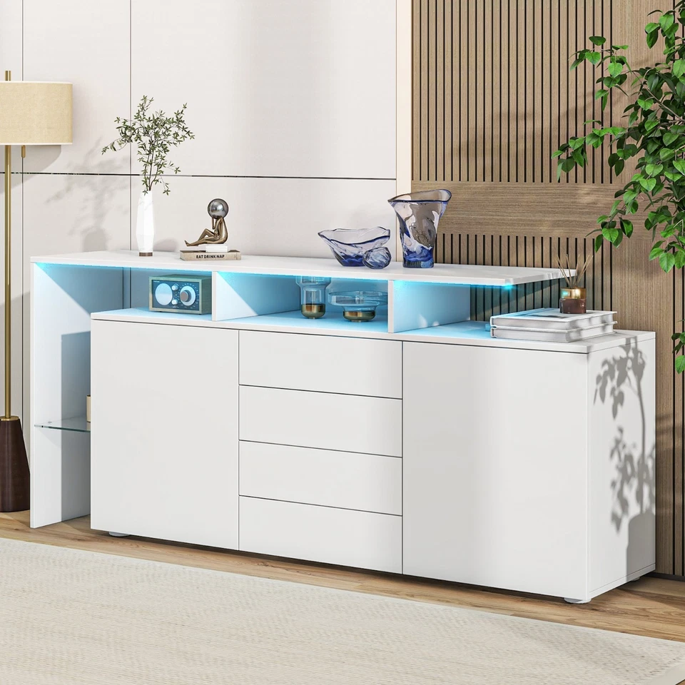 Hochglanz Kommode Sideboard Anrichte mit 4 Schubladen LED Licht Beistellschrank - Bild 2 von 4