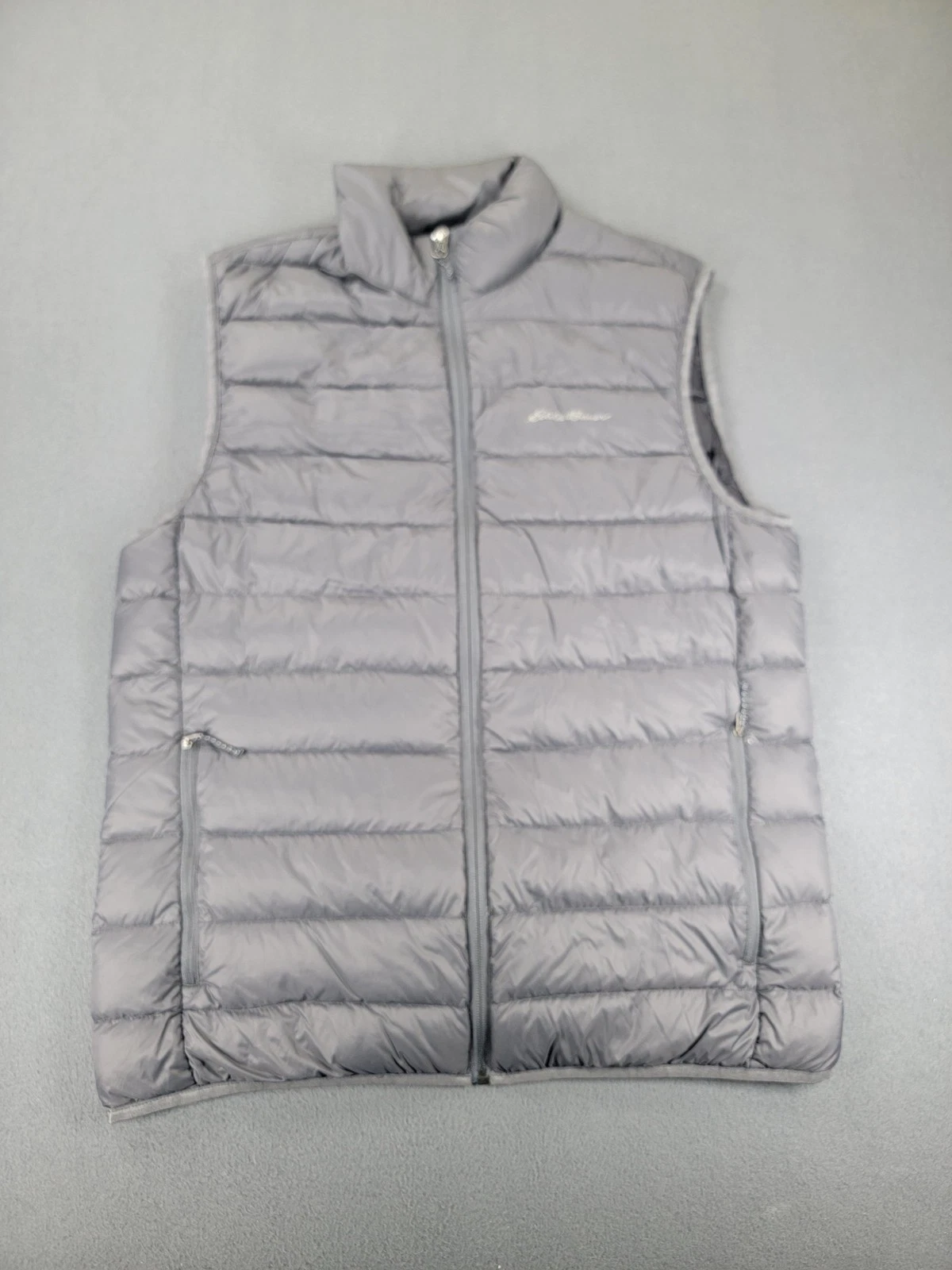 Eddie Bauer Vest Mens Medium Gray Down Puffer Packable Lightweight Outdoor Zip