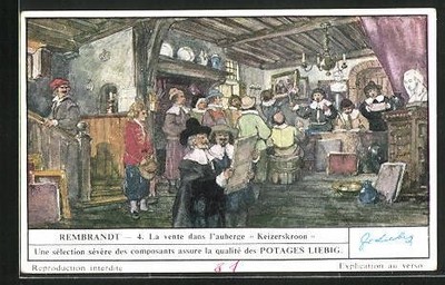 Sammelbild Liebig, Rembrandt 4, La vente dans l´auberge Keizerskroon 