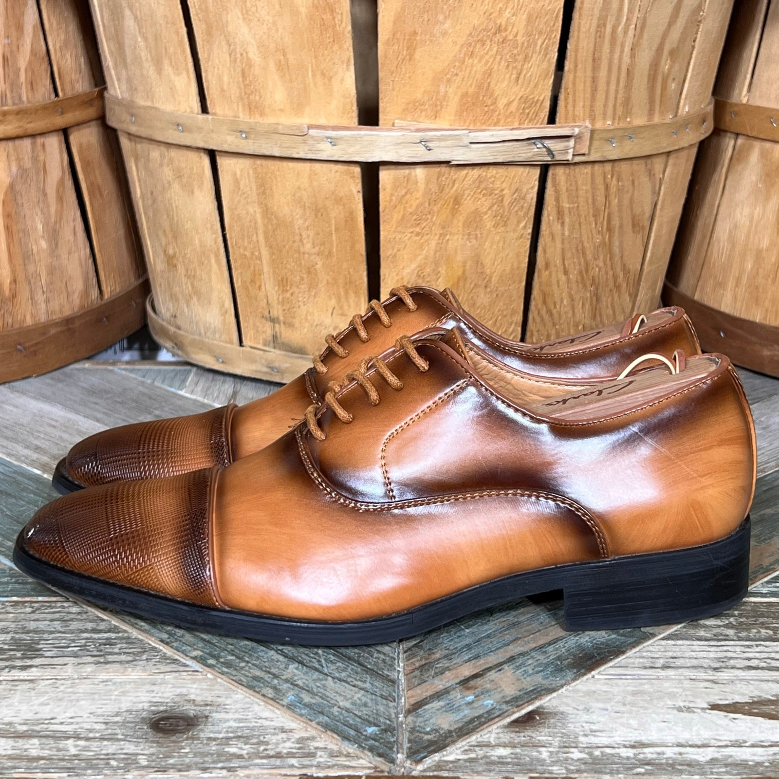 SAOLA Oxford uomo David Stone brunito marrone ecopelle punta cappuccio taglia 8