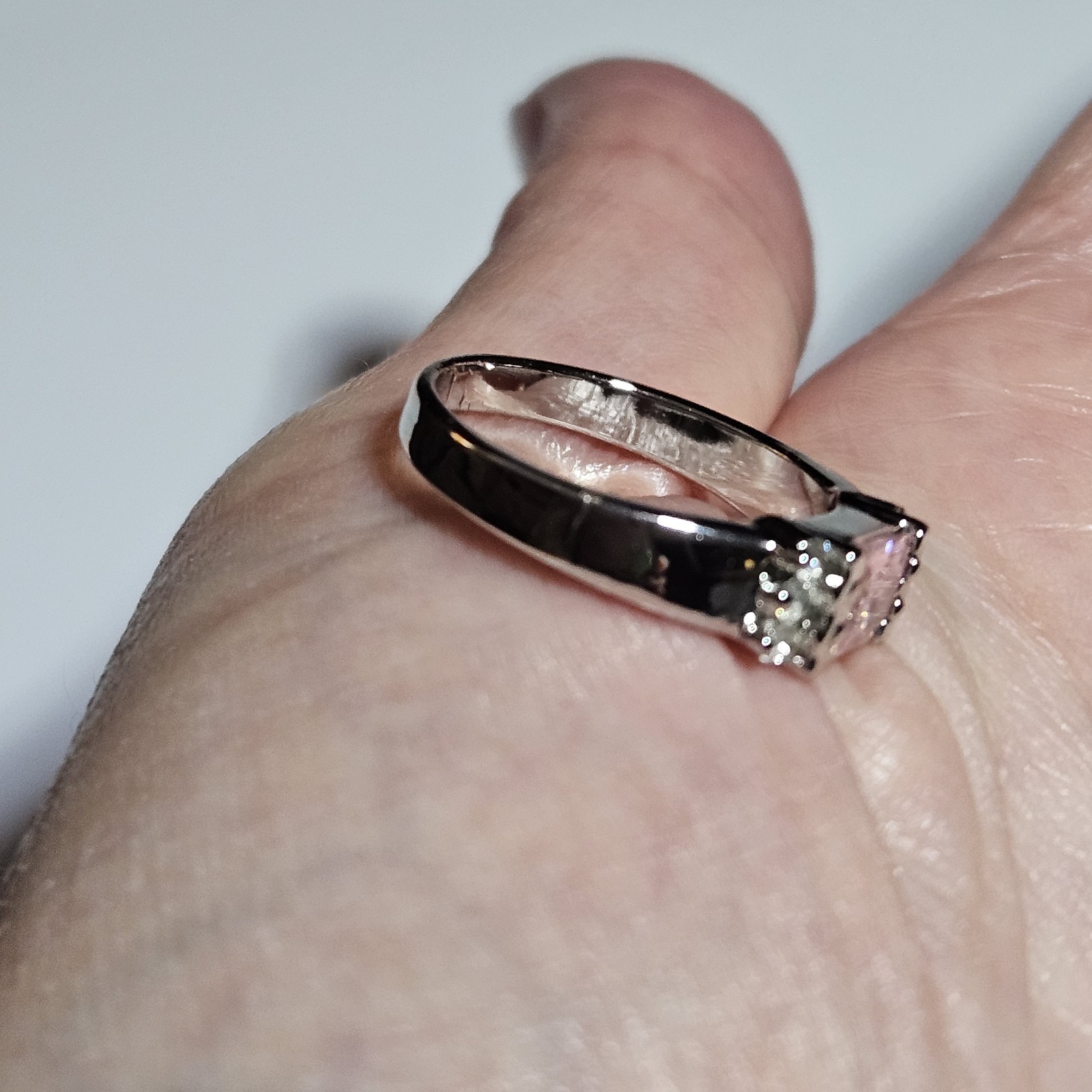 Silver Tone Pink Rectangular Rhinestone Clear Rhi… - image 2