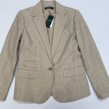 Ralph Lauren Sport Coat BlazerWomens 6 Houndstooth Linen Blend Beige New NWT