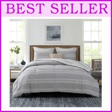 Stylish Grey  White Stripes Reversible Comforter