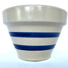 R.R.P. Co. Roseville Ohio Pottery Bowl Planter Heavy Stoneware Blue Striped 6"