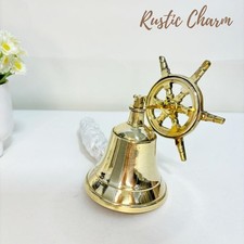 Solid Brass Nautical Bell with Wheel Handle | Marine Wall D&eacute;cor | 3" Mini Ship B