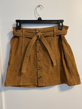 American Eagle Corduroy Mini Skirt Button Front Tie Waist, Women's Size 4, Brown