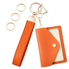 Leather Wristlet Keychain,Wrist Keychain Car Key Chain with 3 Key Orange