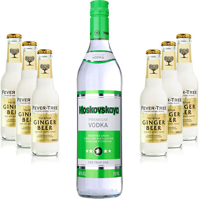 Moscow Mule Set - Moskovskaya Vodka 0,5l (40% Vol) + 6x Fever Tree Ginger Beer 