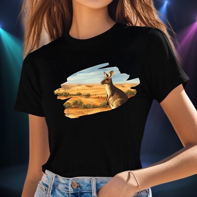 Frauen T-Shirt Känguru Wüstenlandschaft Motiv Baumwolle Größe S bis 3XL