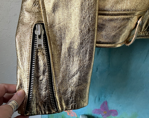 NASTY GAL Gold Echt Glattleder Kurz JACKE asymmetrisch, Reißverschlüsse, Größe L - Bild 6 von 20
