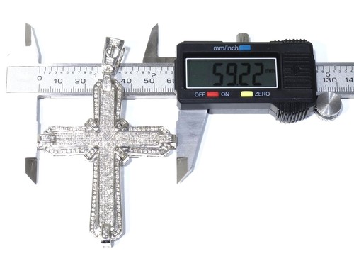 14k White Gold 6.00ct Princess & Round Cut White Diamond Cross 39.5 Grams - Picture 7 of 8