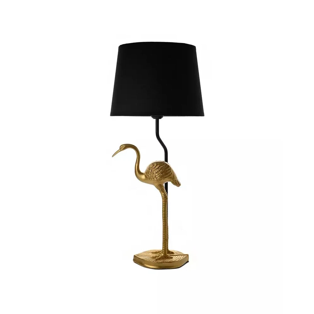 Heron Table Lamp With Black Shade Gold Animal Light Modern Home By