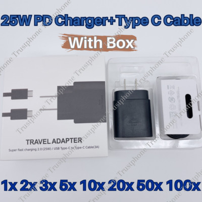25w Type USB-C Super Fast Wall Charger 3FT Cable Samsung Galaxy A14 A23 A34 Lot