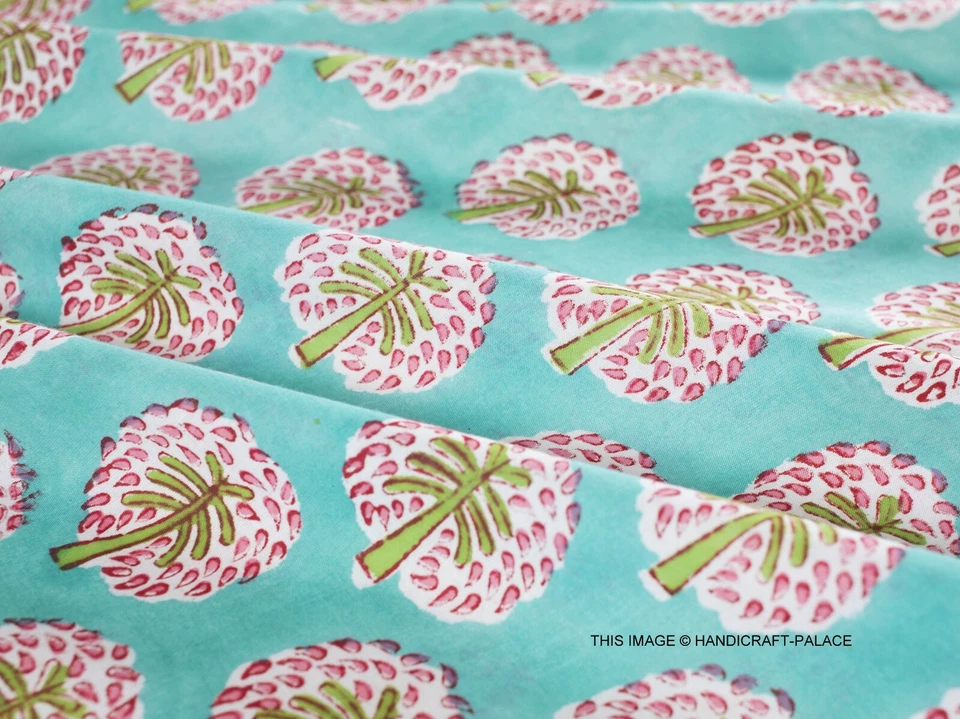 Indian Hand Block Palm Tree Print Cotton Voile Fabric by 5 Yard for Dress Making - Image 2 of 3