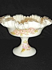 FENTON SILVERCREST  FOOTED COMPOTE MULTICOLOR