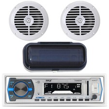Pyle PLMRB29W Outdoor AUX Input USB SD Radio, 2X 120W 6.5'' White Speaker, Cover