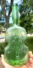 NICE EMERALD GREEN COLORED VIOLIN FLASK HAND BLOWN 1910'S ERA DECORATIVE L@@K
